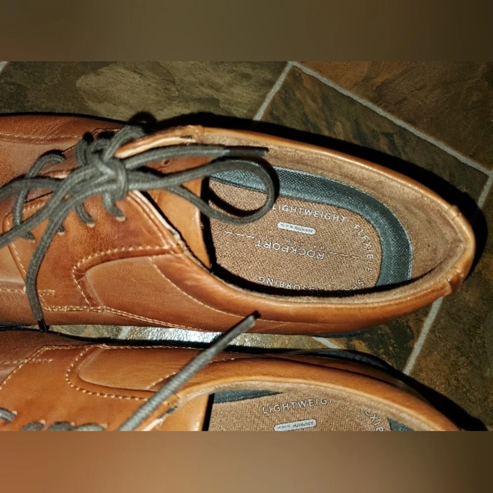 Rockport Shoes Mens 11.5 11-1/2 Brown Leather Upper‎ Lightweight Lace Up Oxford